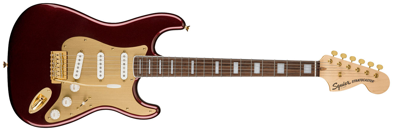 GUITARRA FENDER SQUIER 40TH ANNIVERSARY STRATOCASTER GOLD ED. LR - 037-9410-515 - RUBY RED METALLIC